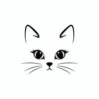 Cute Minimalist Cat Face Illustration with Expressive Eyes and Delicate Whiskers for Pet Lovers and Graphic Design vector