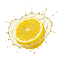 Half Lemon with Dynamic Liquid Splash on Transparent Background png