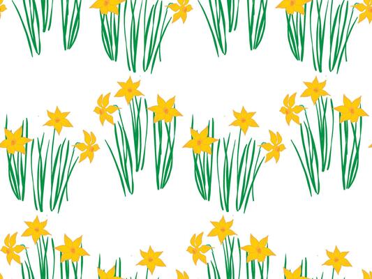 spring pattern with vibrant yellow daffodils , green stems, perfect for gift wraps, textiles, wallpapers, and seasonal decorations.