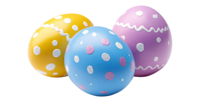 Easter eggs with colorful decorated polka dot patterns isolated on transparent background png