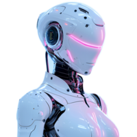 Futuristic humanoid robot head with sleek design and glowing elements in a modern style png