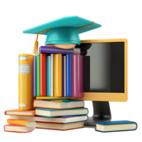 A stack of books and a computer monitor png
