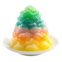 A white plate with a rainbow colored ice cream png