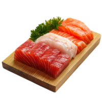 Fresh Sushi with Salmon and Green Garnish on Transparent Background png