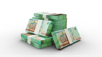 3d rendering of Stacks of 200000 Uzbekistani Som notes. bundles of Uzbekistan currency notes isolated on transparent background. png