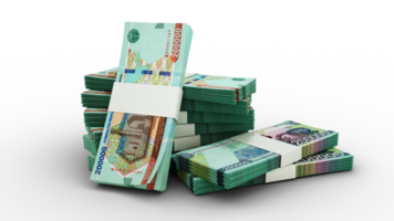 3d rendering of Stacks of 200000 Uzbekistani Som notes. bundles of Uzbekistan currency notes isolated on transparent background png