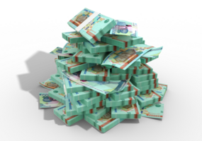 3d rendering of Stacks of 200000 Uzbekistani Som notes.bundles of Uzbekistan currency notes isolated on transparent background png