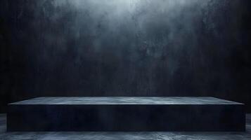 Dark moody textured background with empty platform. photo