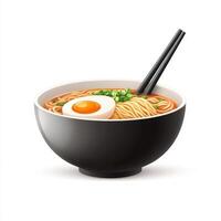 bowl of hot ramen with soft boiled egg, tender noodles, and green onions, perfect for comforting meal photo