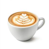 hot cup of cappuccino with latte art, cozy and inviting, perfect for coffee lovers. Enjoy rich flavors and beautiful design in this warm beverage photo