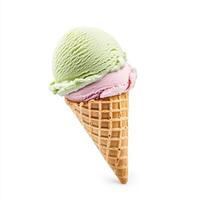 scoop of colorful gelato in waffle cone, featuring green and pink flavors, evokes sense of joy and indulgence photo