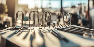 Detailed view of dental instruments in a modern dental office setting during daylight photo