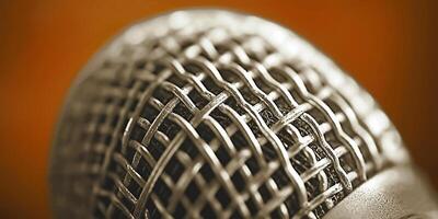 Vintage microphone capturing sound on a simple white backdrop for artistic expression photo
