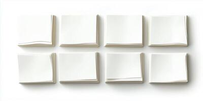 Blank paper cards arranged neatly on a white background for crafting or note-taking photo