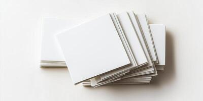 Blank paper cards stacked on a white background for creative projects or note-taking photo