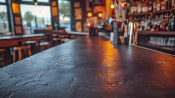 Empty dark bar counter in a pub. photo