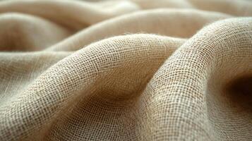 Folded beige linen fabric texture background, textile backdrop photo