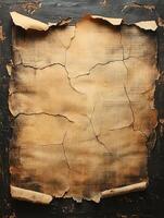 Cracked old scroll on dark background, ancient message photo