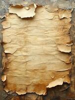 Burnt, torn old paper on dark background photo
