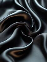 Black fabric folds, abstract close up, waves, soft texture for fashion, backdrop or decor use photo