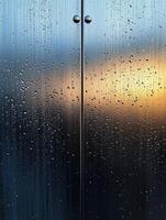 Wet metal doors, reflecting light, suitable as a background or for use in art photo