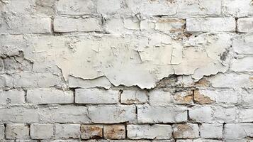 Damaged white brick wall texture with peeling paint. Background texture for graphic use photo