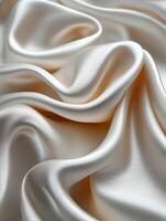 Close up of ivory silk fabric with folds, background use photo