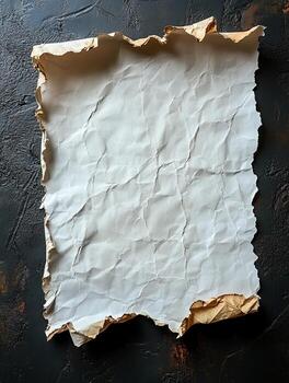 Crumpled paper with aged edges on dark surface, for use as a background photo