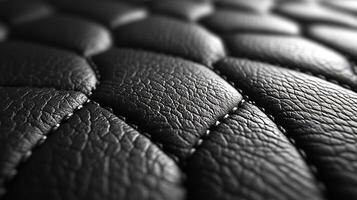 Close-up of stitched leather material, black, repeating texture pattern photo