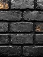 Black and gold brick wall close-up, textured background for graphic designs photo