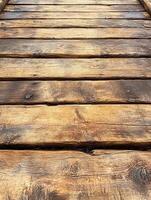 Wooden boardwalk, close up, ground level, outdoor path. Stock background photo