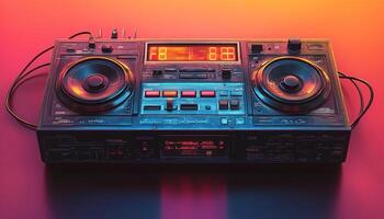 Retro boombox on vibrant background, displaying 88 photo