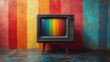 Retro TV with test pattern against colorful wall photo