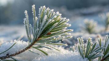 A pine tree covered in snow with some leaves photo