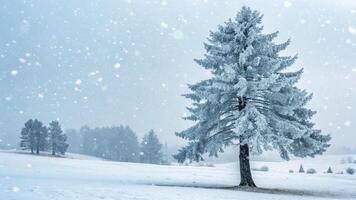 A lone tree in the snow on a hill photo