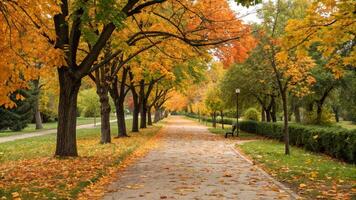 Autumn park with trees and leaves in the autumn season photo