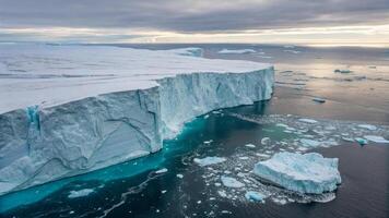 An iceberg in the ocean with a large amount of ice photo