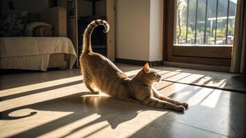 A cat is sitting on the floor in front of a window photo