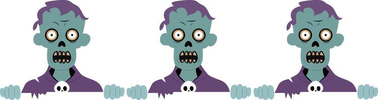 Three Cartoon Zombies Peeking Over vector