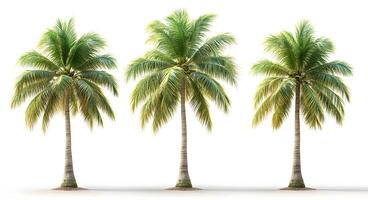 Three lush green coconut palm trees stand tall photo