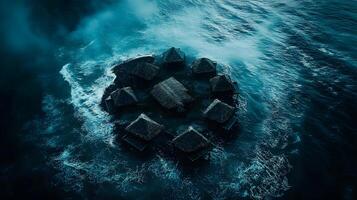 Island Village Houses Surrounded By Dark Ocean Water photo