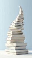 Stack of books spiraling upwards towards knowledge and success photo