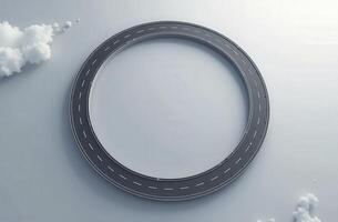 Circular highway floating in the sky creating an endless looping road photo