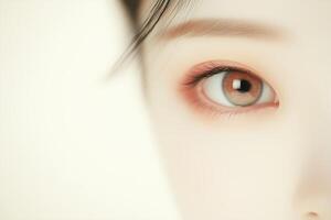 Close-up of beautiful eye showing iris, pupil, and lashes with soft lighting photo