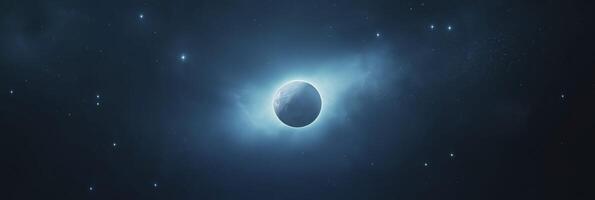 Planet glowing in the dark space with stars and nebulae photo