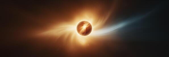 Planet with orange and blue bright nebula in the space photo