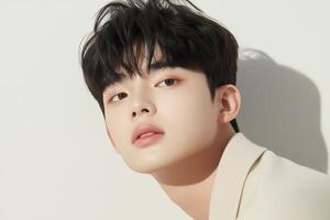 hermoso coreano modelo posando en Moda Sesión de fotos, exudando confianza y estilo foto
