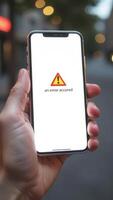 Hand holding smartphone displaying error message on screen photo