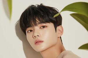 Park ji hoon posing with tropical leaves in studio photoshoot photo
