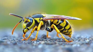 Close-up of a wasp on the ground photo